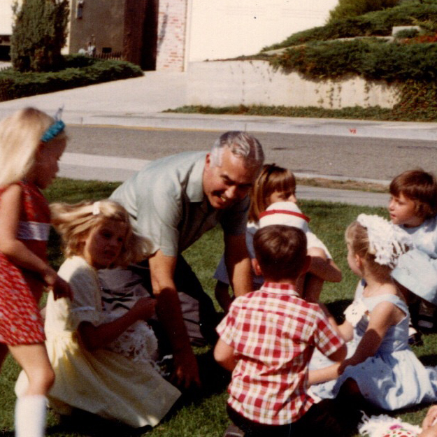 Family on lawn